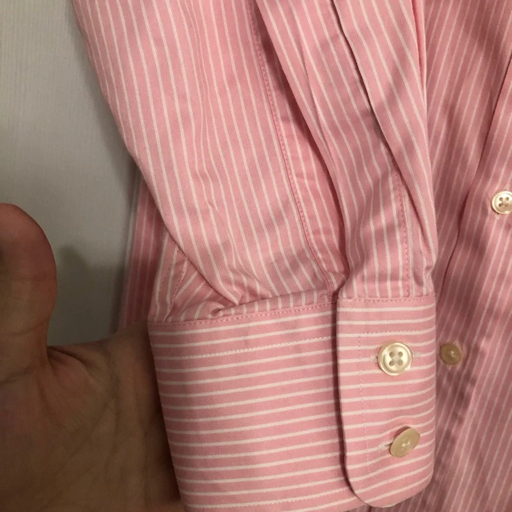 Charles Tyrwhitt Pink & White Striped button down Dress Shirt size 17 35 classic